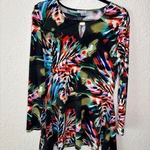 Lena Domani Red Blue Contemporary Art to Wear Tunic Top Women's Size Large